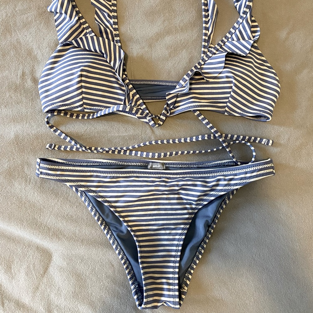 Aerie Blue and White Striped Bikini